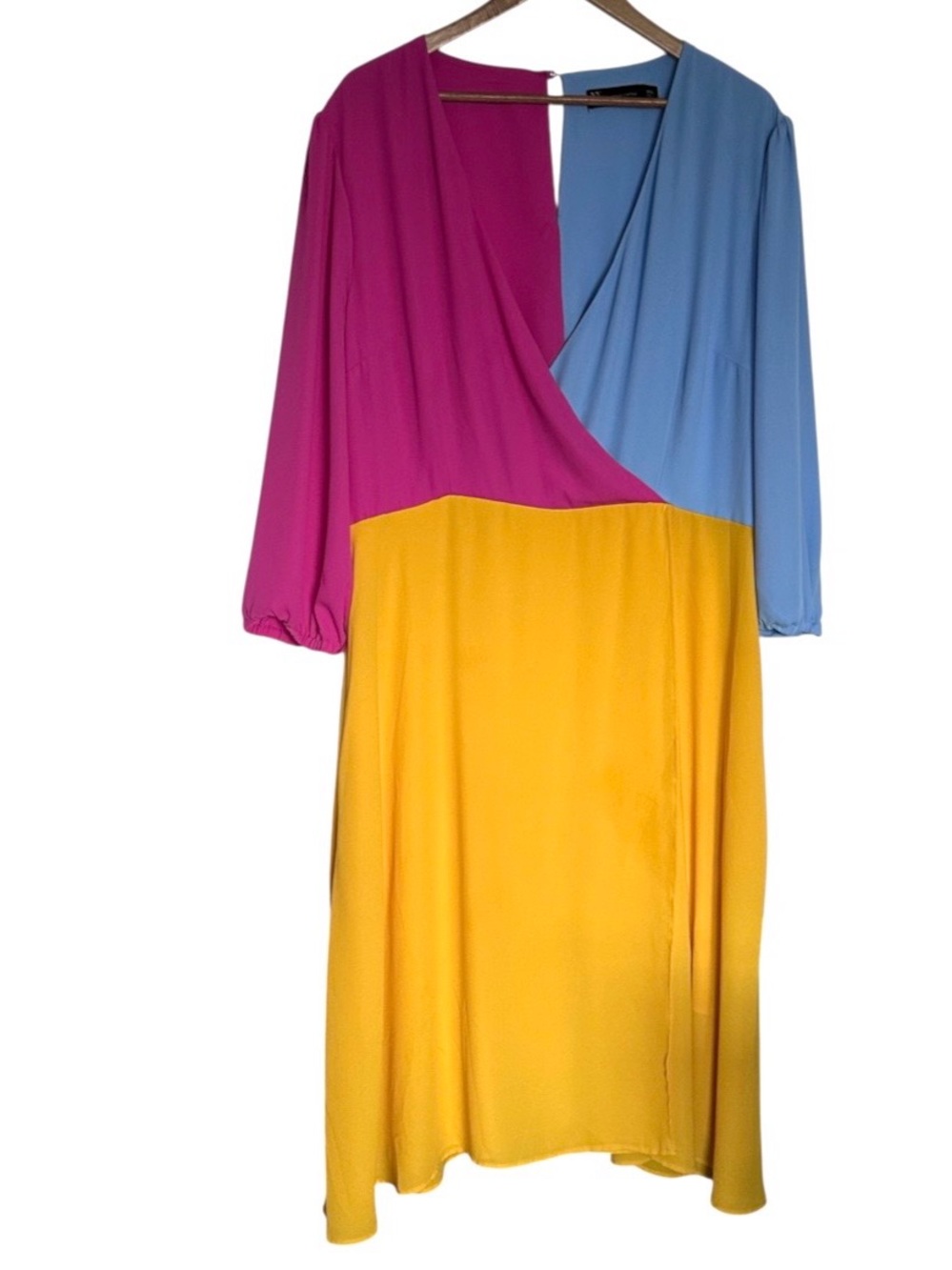New York & Company Dress Women’s XXL Colorblock 3/4 Sleeve V Neck Lightweight